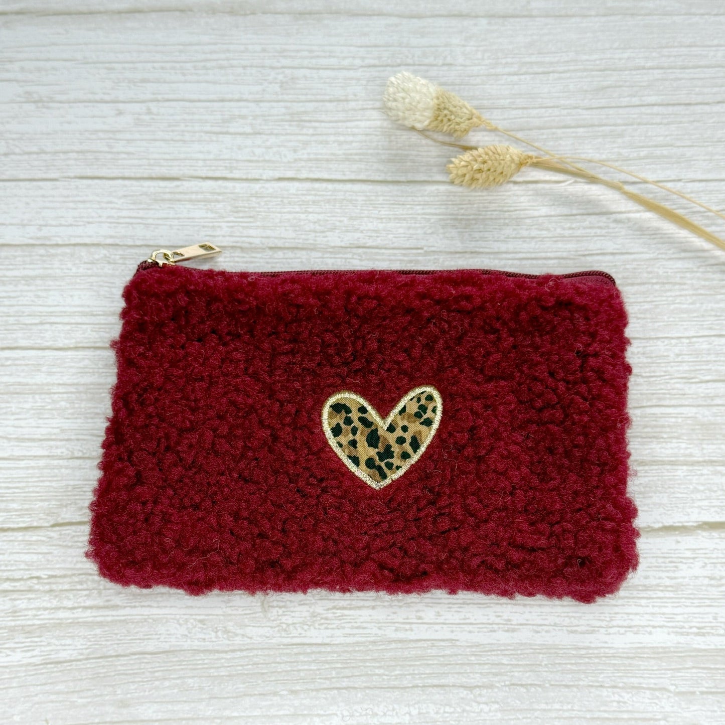 Pochette coeur léo bordeaux